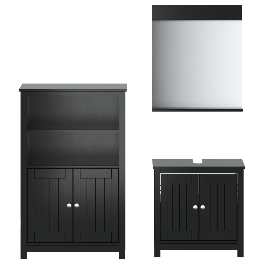 vidaXL Set mobilier baie, 3 piese, „BERG” , negru, lemn masiv de pin vidaXL Set mobilier baie, 3 piese, „BERG” , negru, lemn masiv de pin