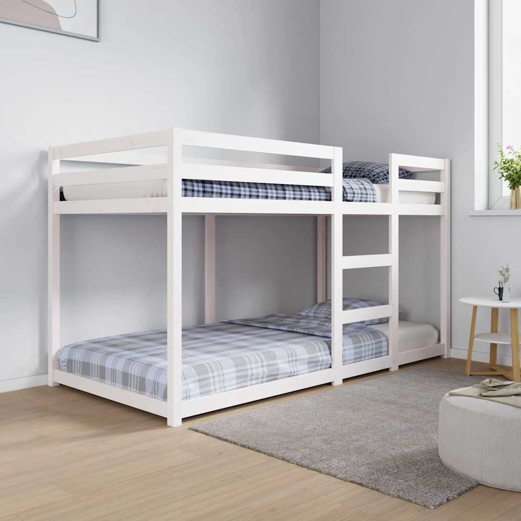 vidaXL Pat supraetajat, alb, 90x200 cm, lemn masiv de pin vidaXL Pat supraetajat, alb, 90x200 cm, lemn masiv de pin