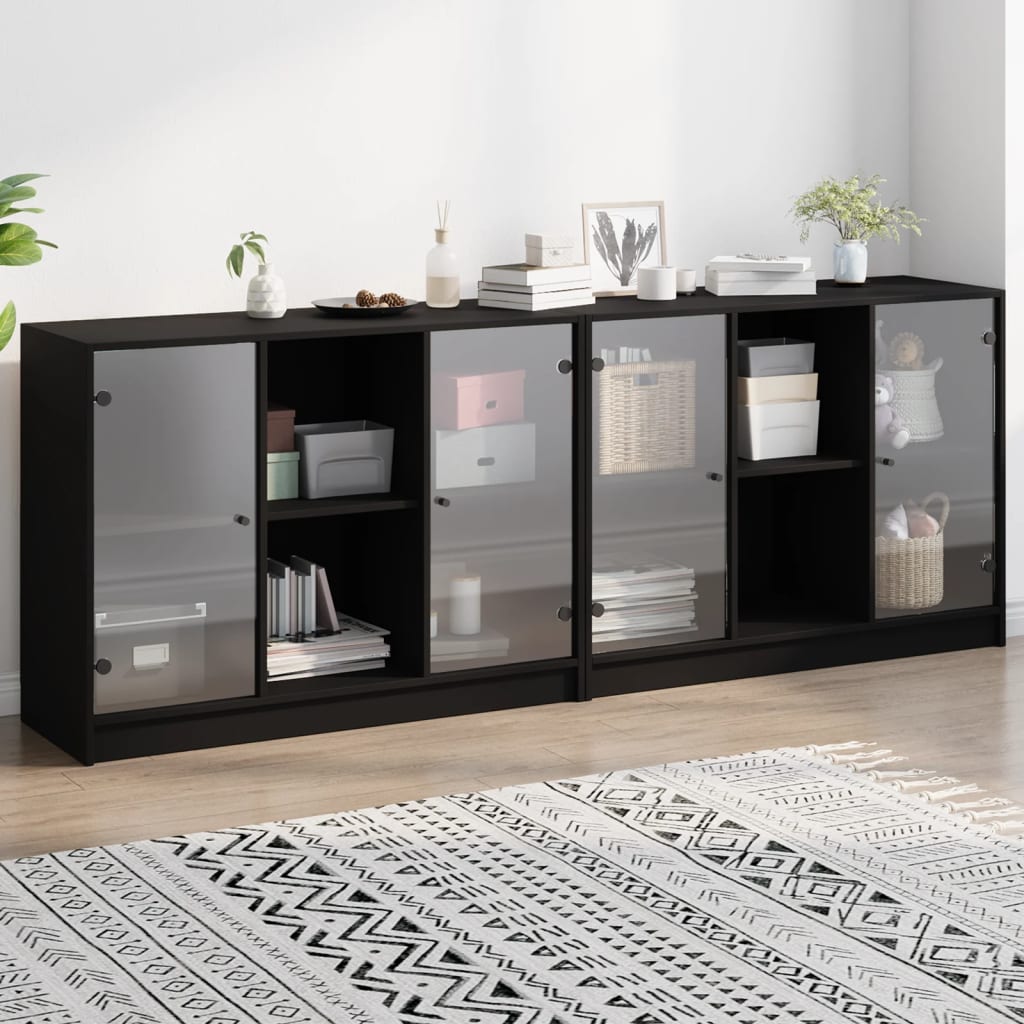 vidaXL Bibliotecă cu uși, negru, 204x37x75 cm, lemn compozit