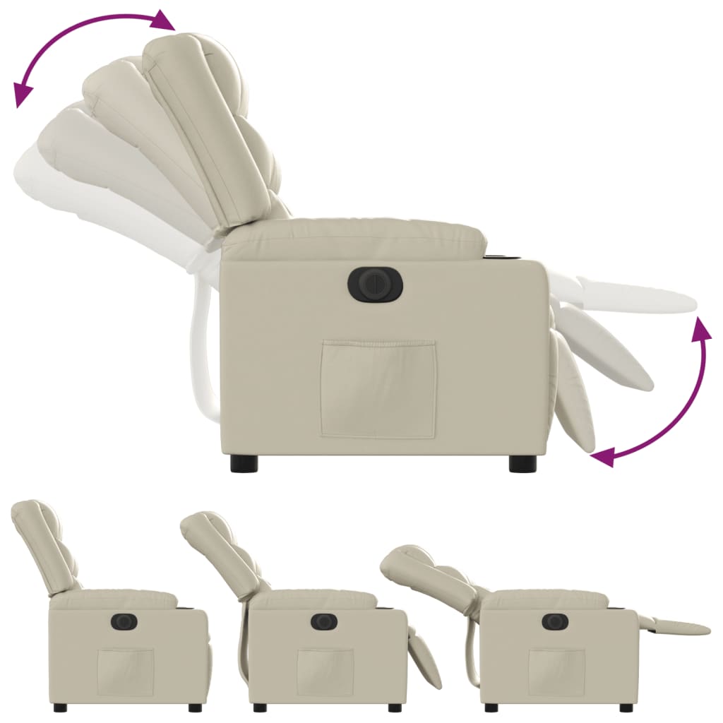 vidaXL Fotoliu rabatabil electric, crem, piele ecologică