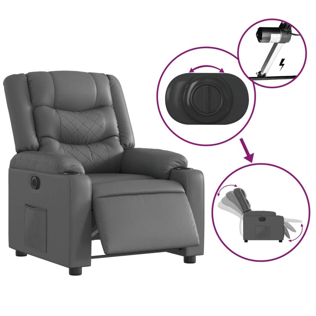 vidaXL Fotoliu rabatabil electric, gri, piele ecologică