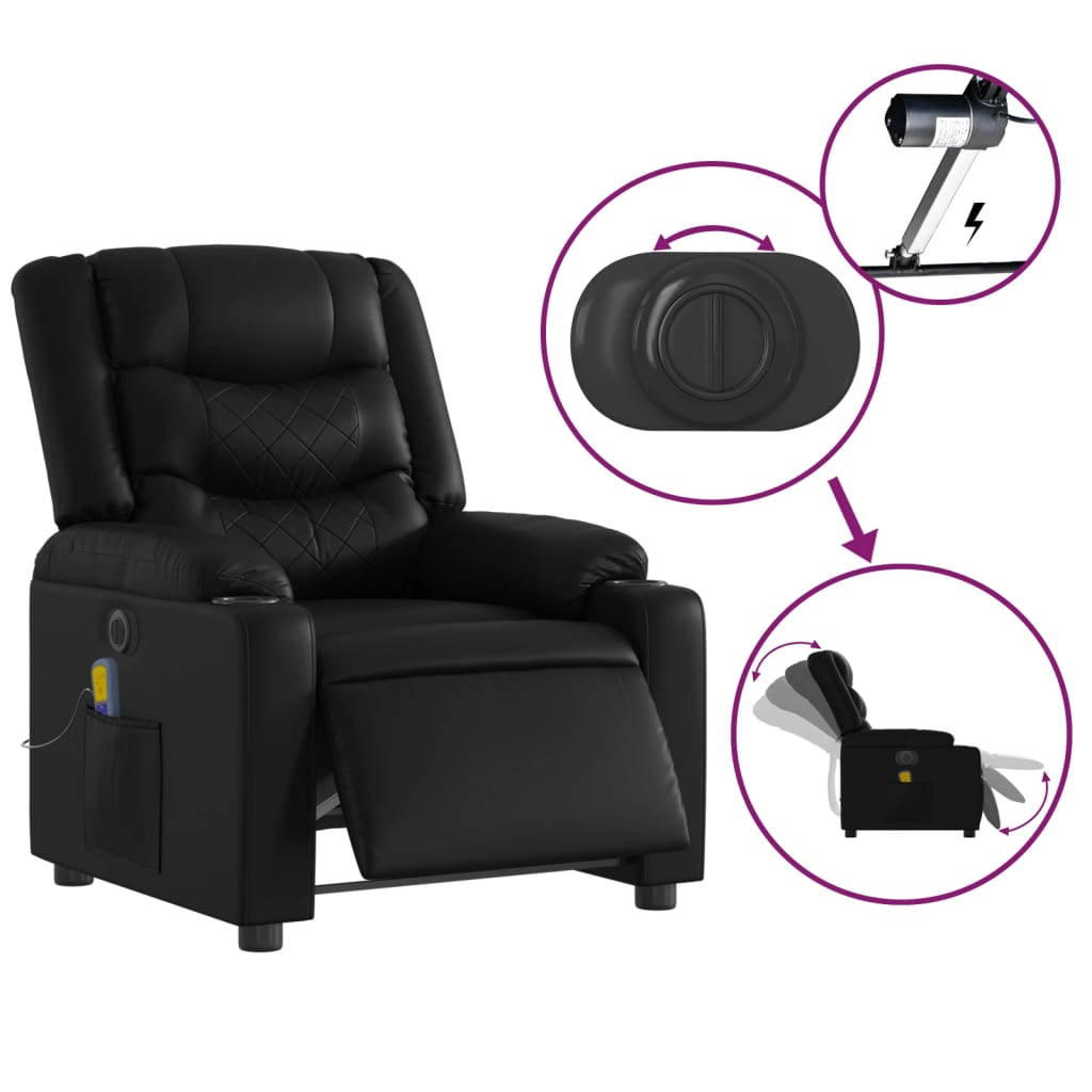 vidaXL Fotoliu electric de masaj rabatabil, negru, piele ecologică