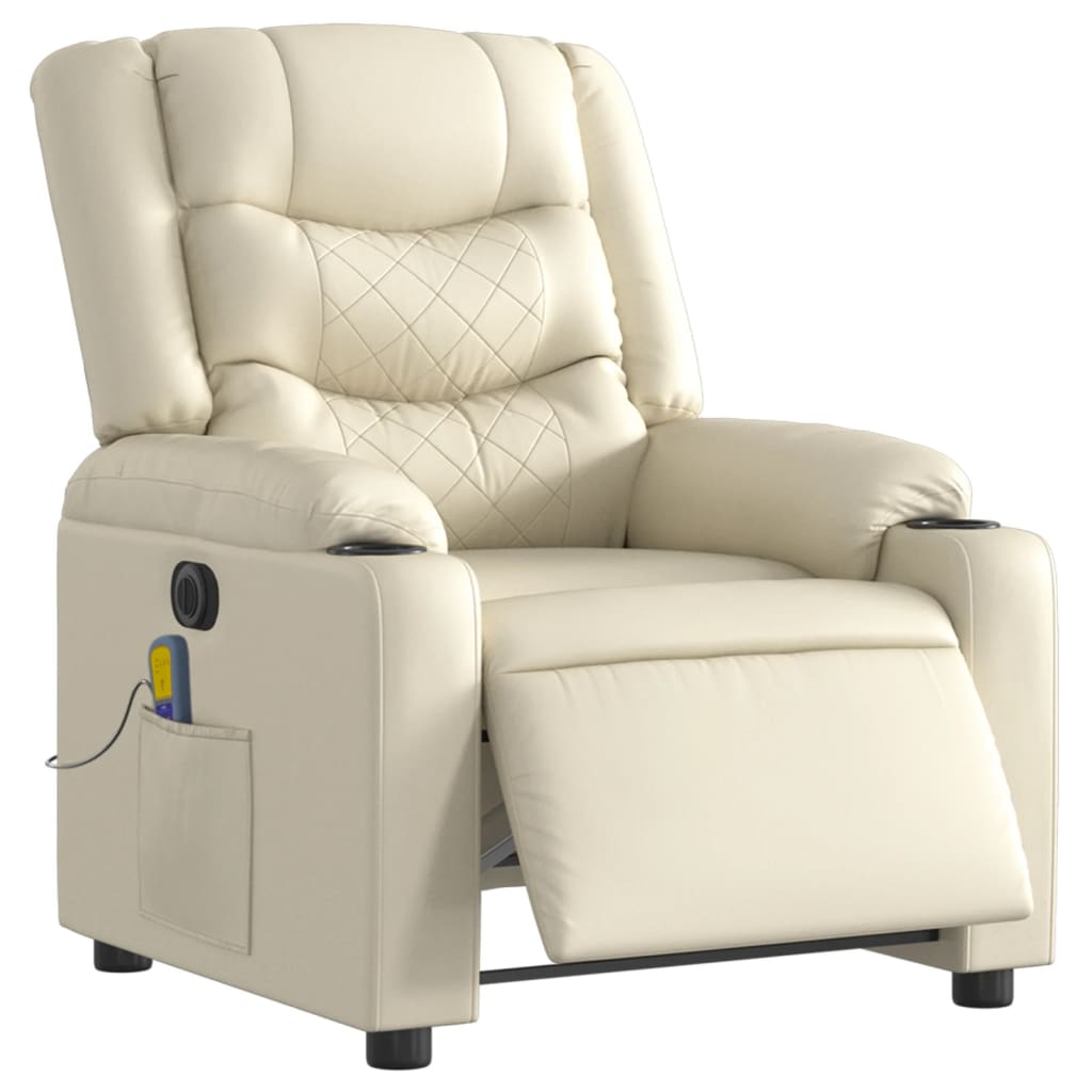 vidaXL Fotoliu electric de masaj rabatabil, crem, piele ecologică