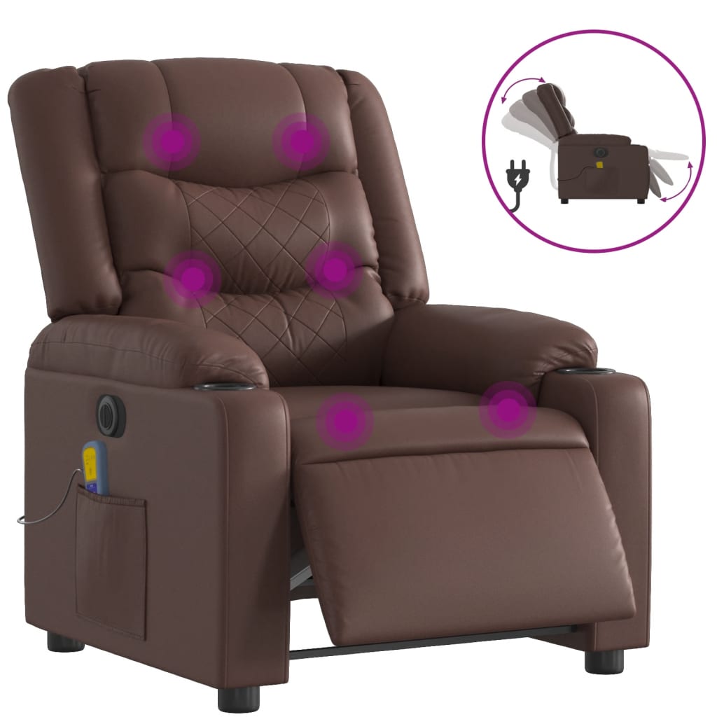 vidaXL Fotoliu electric de masaj rabatabil, maro, piele ecologică