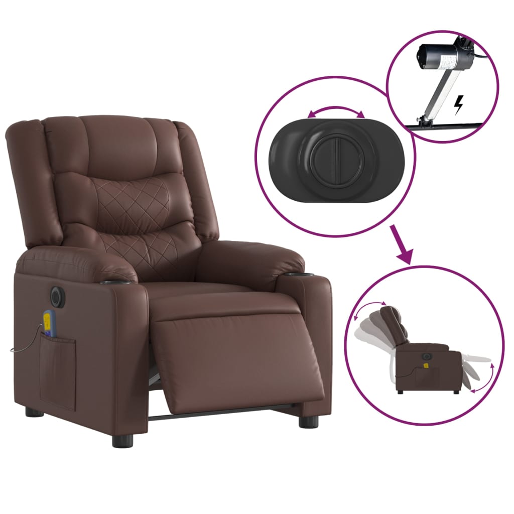 vidaXL Fotoliu electric de masaj rabatabil, maro, piele ecologică