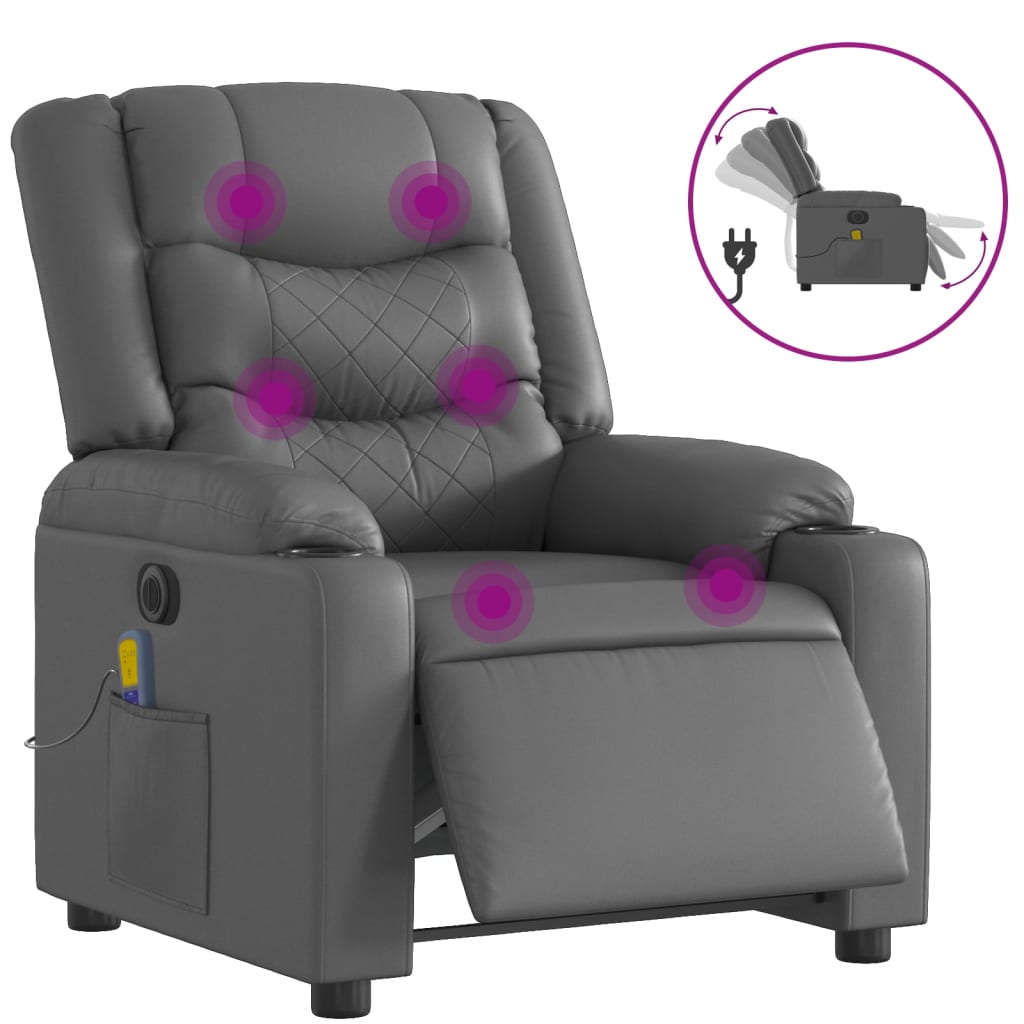vidaXL Fotoliu de masaj electric rabatabil, gri, piele ecologică vidaXL Fotoliu de masaj electric rabatabil, gri, piele ecologică