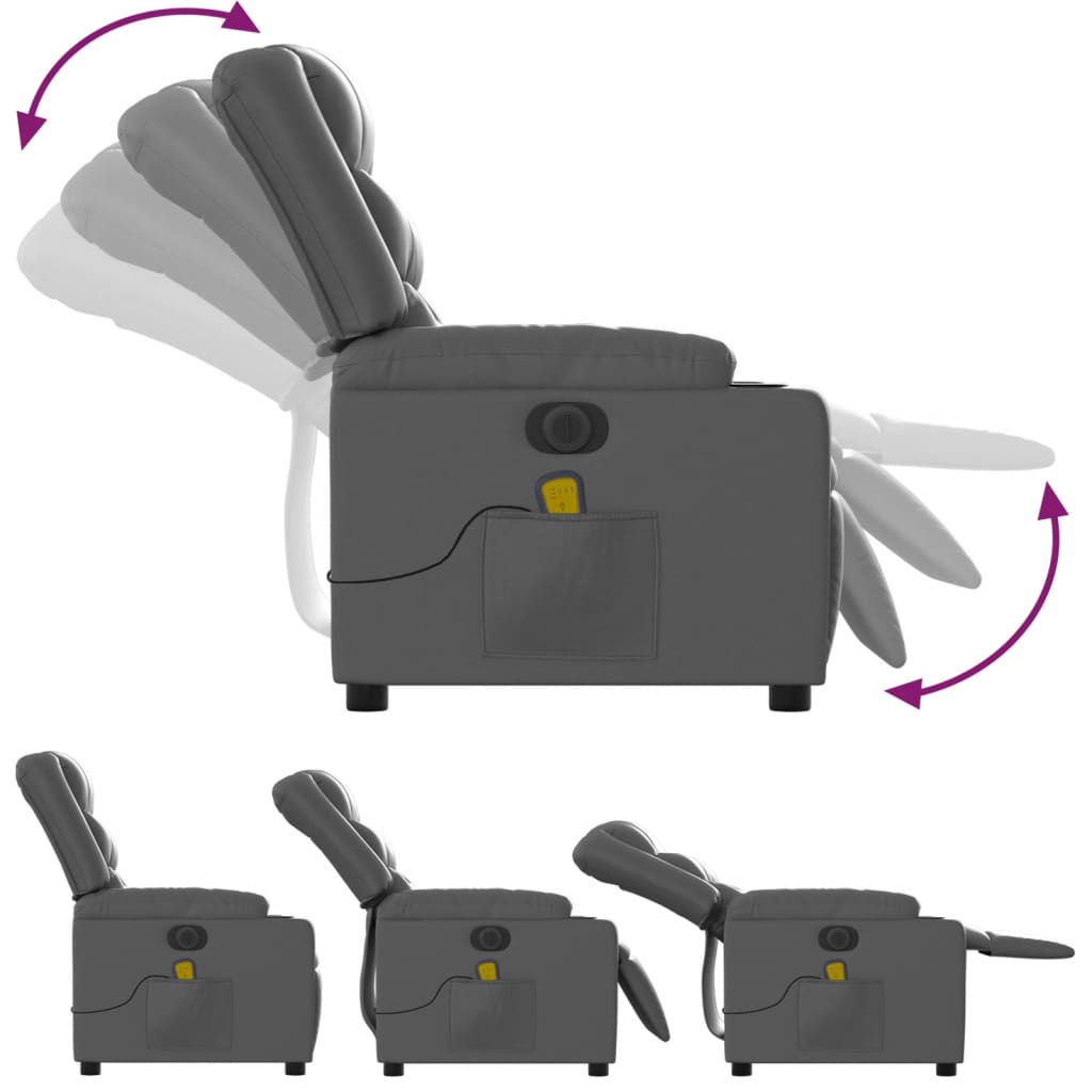vidaXL Fotoliu de masaj electric rabatabil, gri, piele ecologică vidaXL Fotoliu de masaj electric rabatabil, gri, piele ecologică