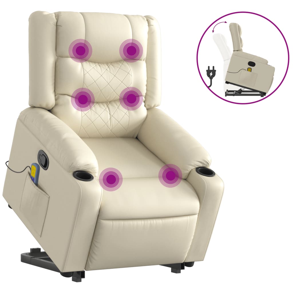 vidaXL Fotoliu rabatabil cu ridicare, crem, piele ecologică