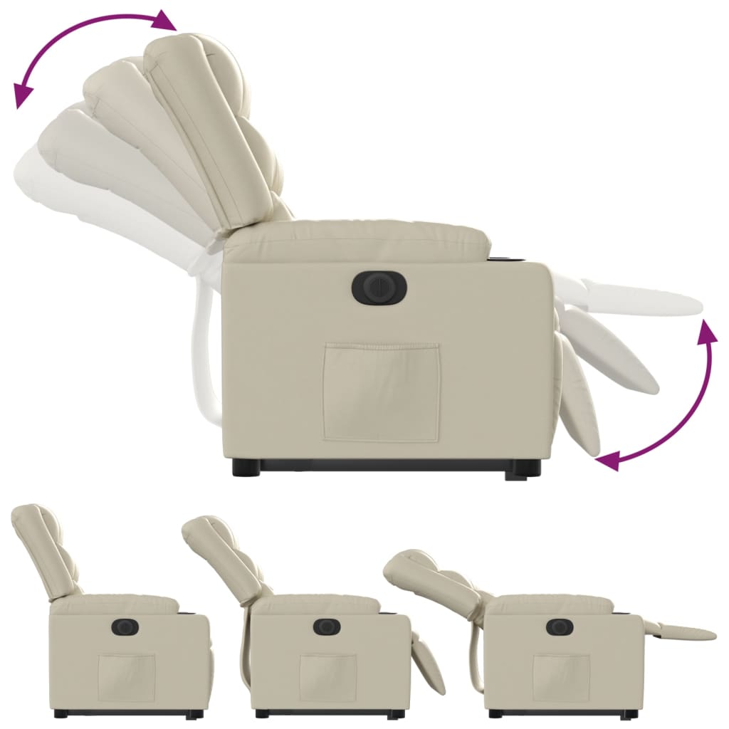 vidaXL Fotoliu rabatabil electric cu ridicare, crem, piele ecologică