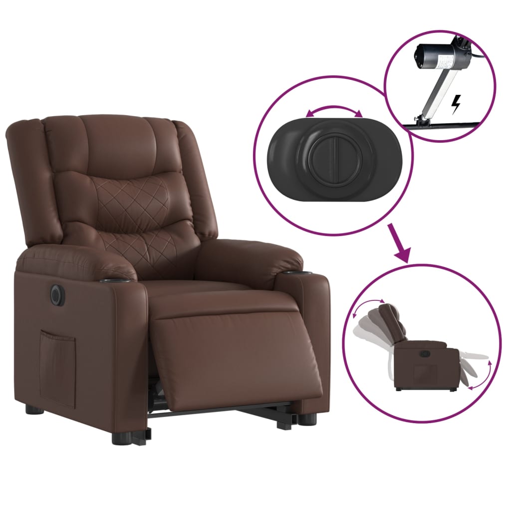 vidaXL Fotoliu rabatabil electric cu ridicare, maro, piele ecologică