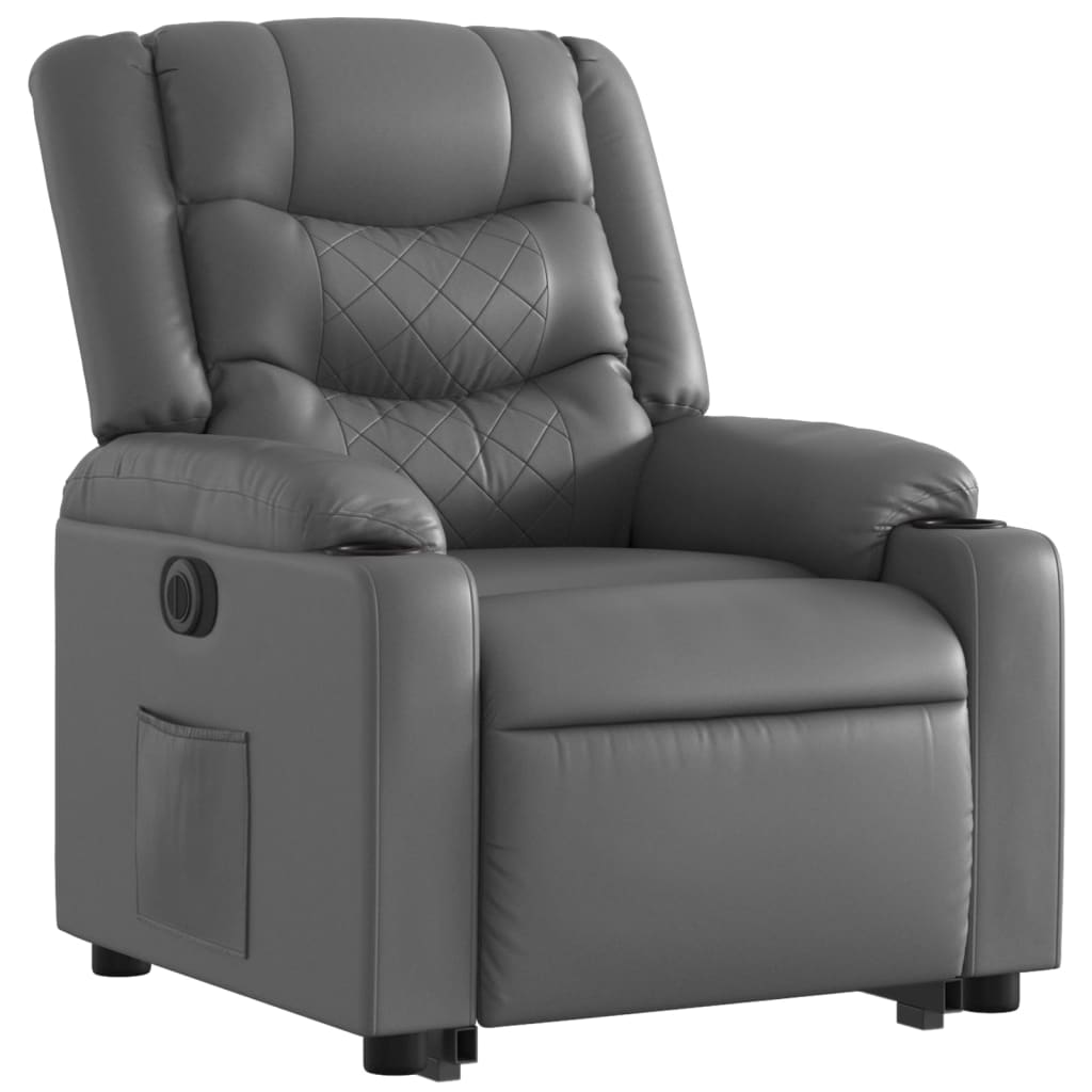vidaXL Fotoliu rabatabil electric cu ridicare, gri, piele ecologică