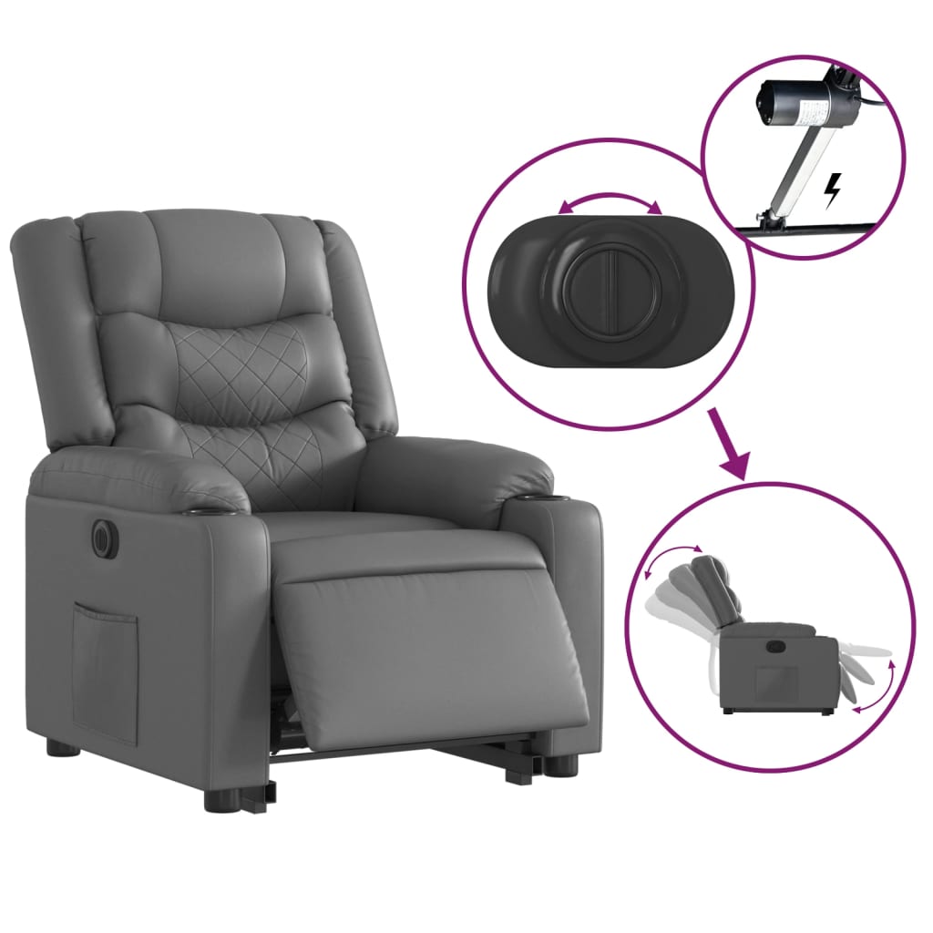 vidaXL Fotoliu rabatabil electric cu ridicare, gri, piele ecologică