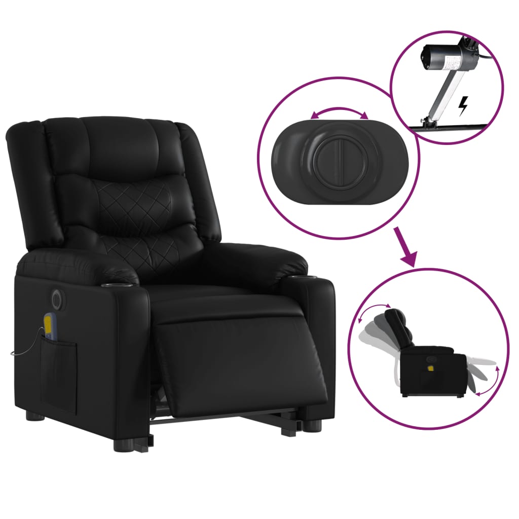 vidaXL Fotoliu electric masaj rabatabil cu ridicare, negru