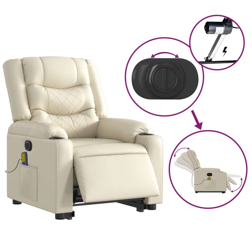 vidaXL Fotoliu electric masaj rabatabil cu ridicare, crem