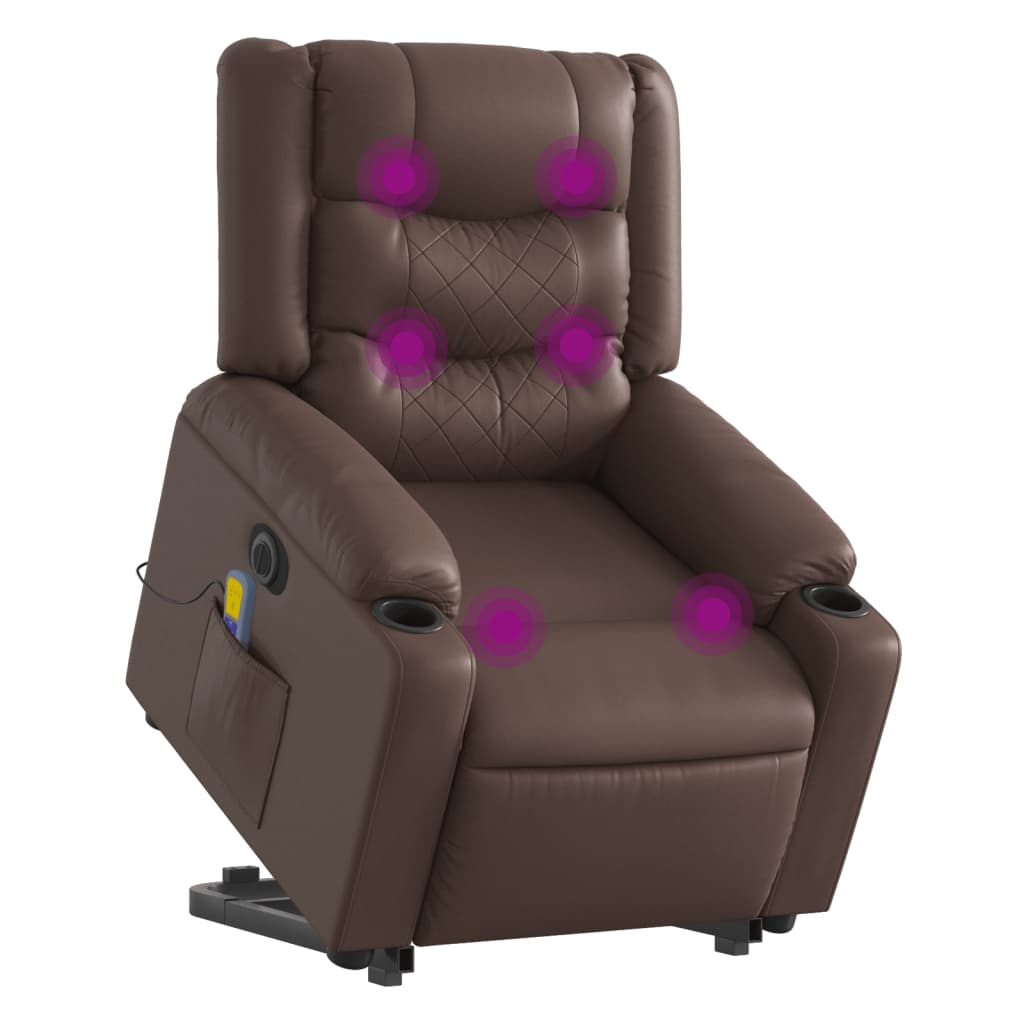 vidaXL Fotoliu masaj rabatabil electric cu ridicare, gri, piele eco