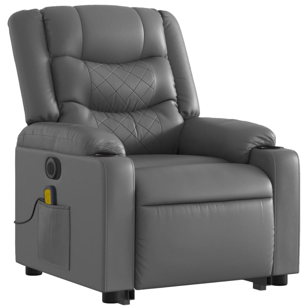 vidaXL Fotoliu masaj rabatabil electric cu ridicare, gri, piele eco