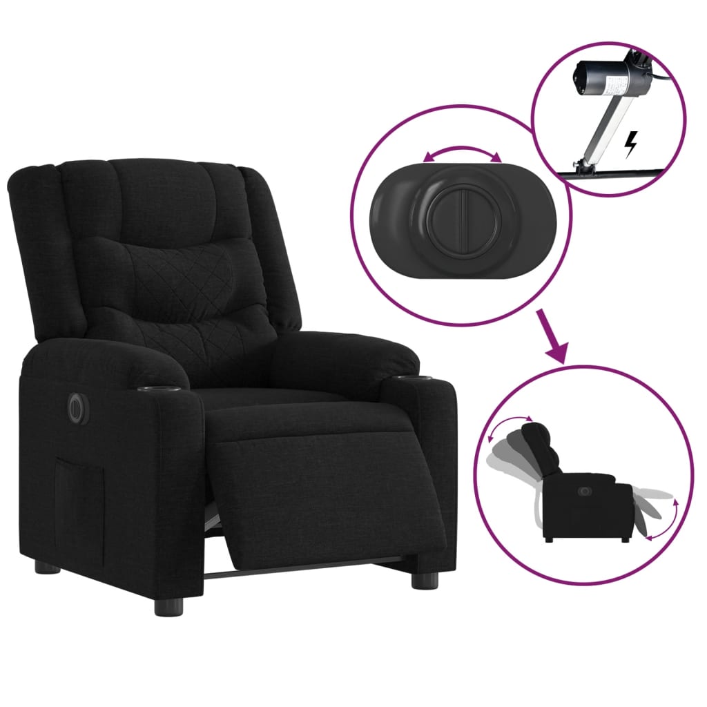 vidaXL Fotoliu rabatabil electric, negru, material textil