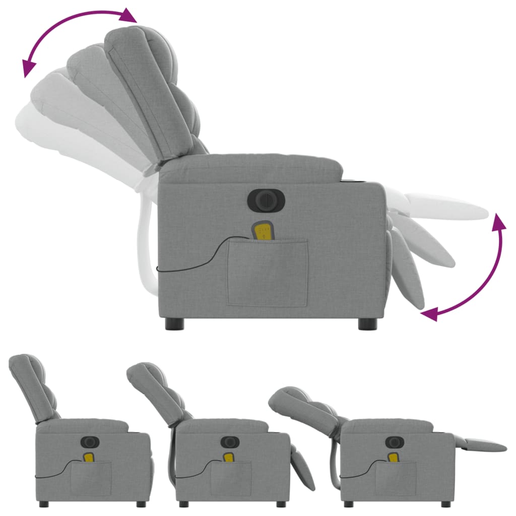 vidaXL Fotoliu electric de masaj rabatabil, gri deschis, microfibră
