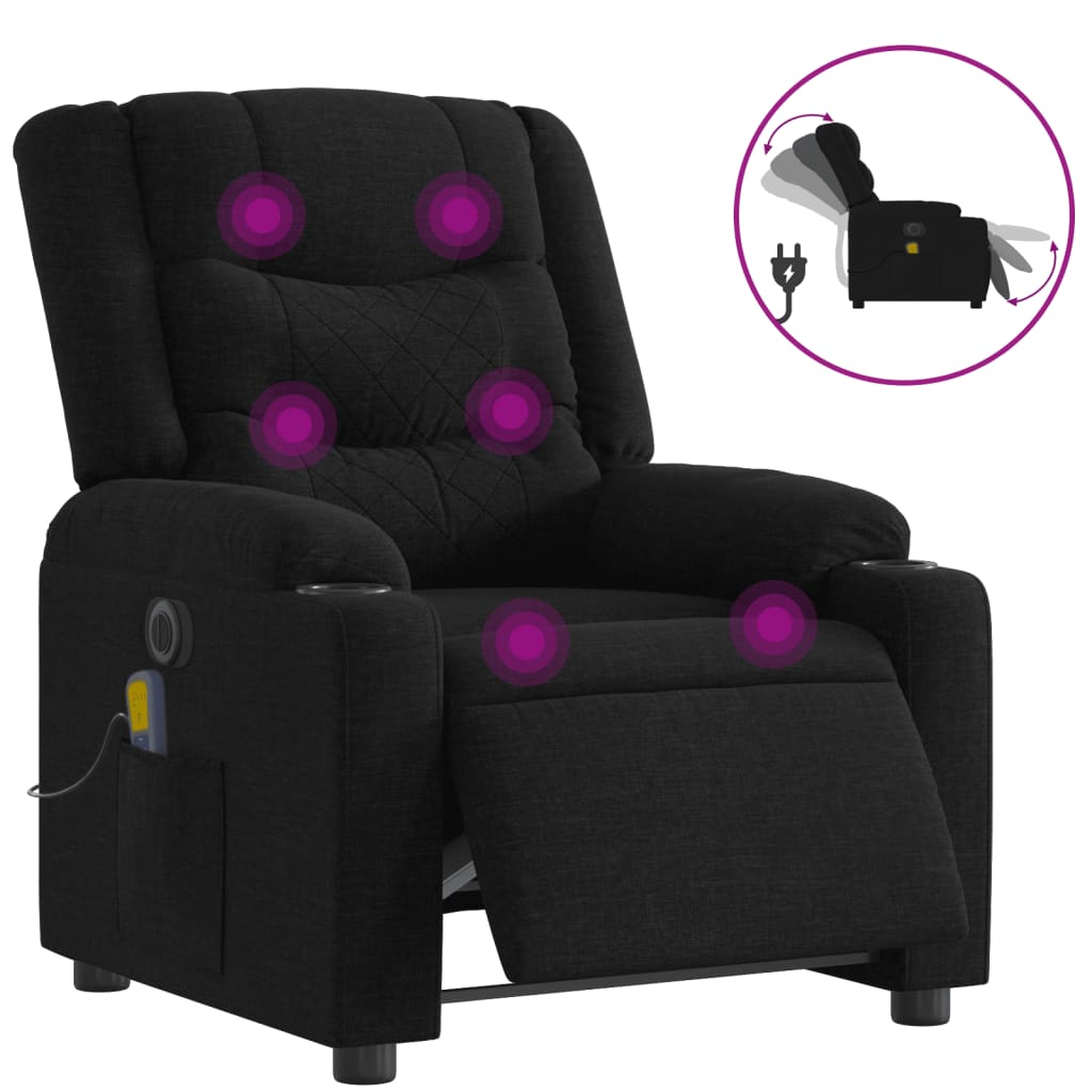 vidaXL Fotoliu electric de masaj rabatabil, negru, textil vidaXL Fotoliu electric de masaj rabatabil, negru, textil