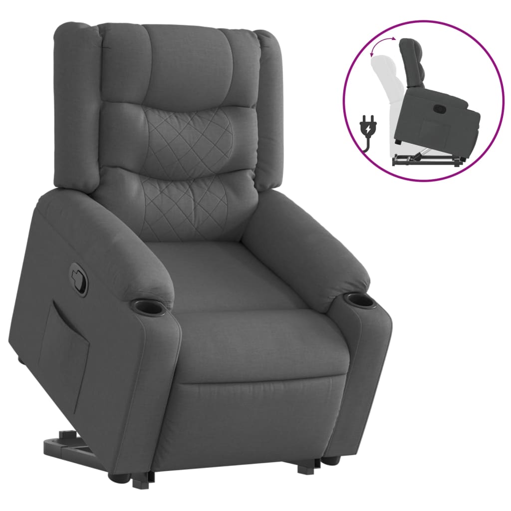 vidaXL Fotoliu rabatabil cu ridicare pe verticală, gri închis, textil vidaXL Fotoliu rabatabil cu ridicare pe verticală, gri închis, textil