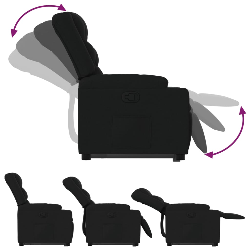 vidaXL Fotoliu rabatabil cu ridicare pe verticală, negru, textil