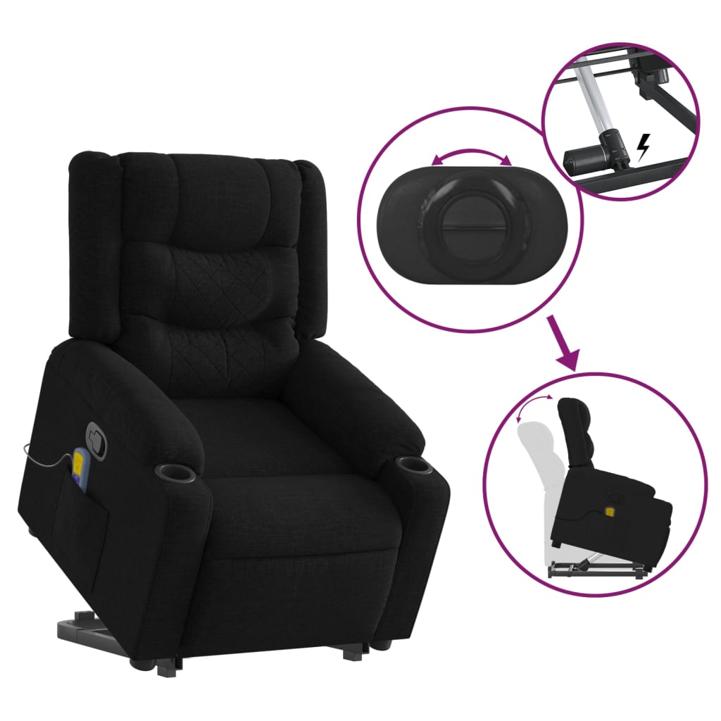 vidaXL Fotoliu rabatabil de masaj, cu ridicare, negru, material textil