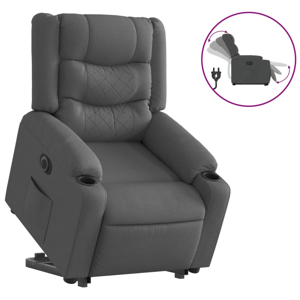 vidaXL Fotoliu electric rabatabil cu ridicare, gri închis, textil