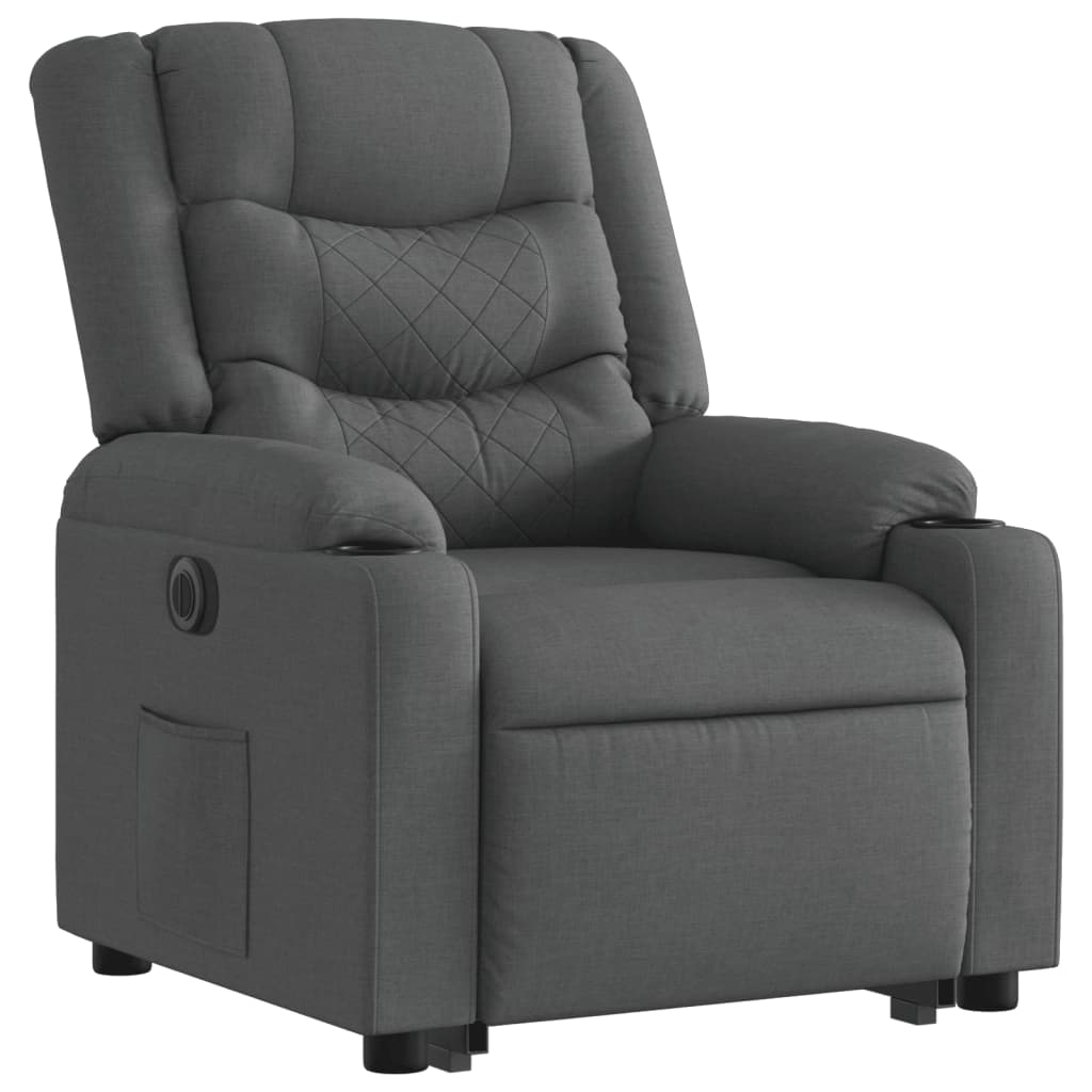 vidaXL Fotoliu electric rabatabil cu ridicare, gri închis, textil