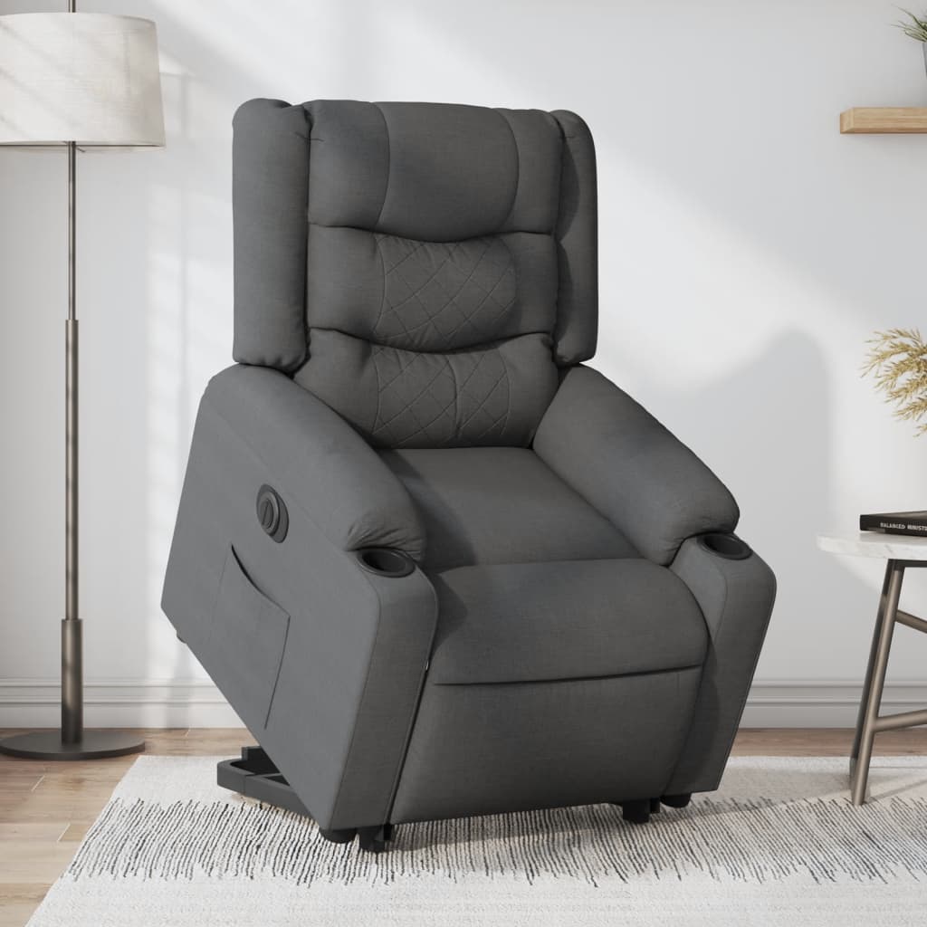vidaXL Fotoliu electric rabatabil cu ridicare, gri închis, textil