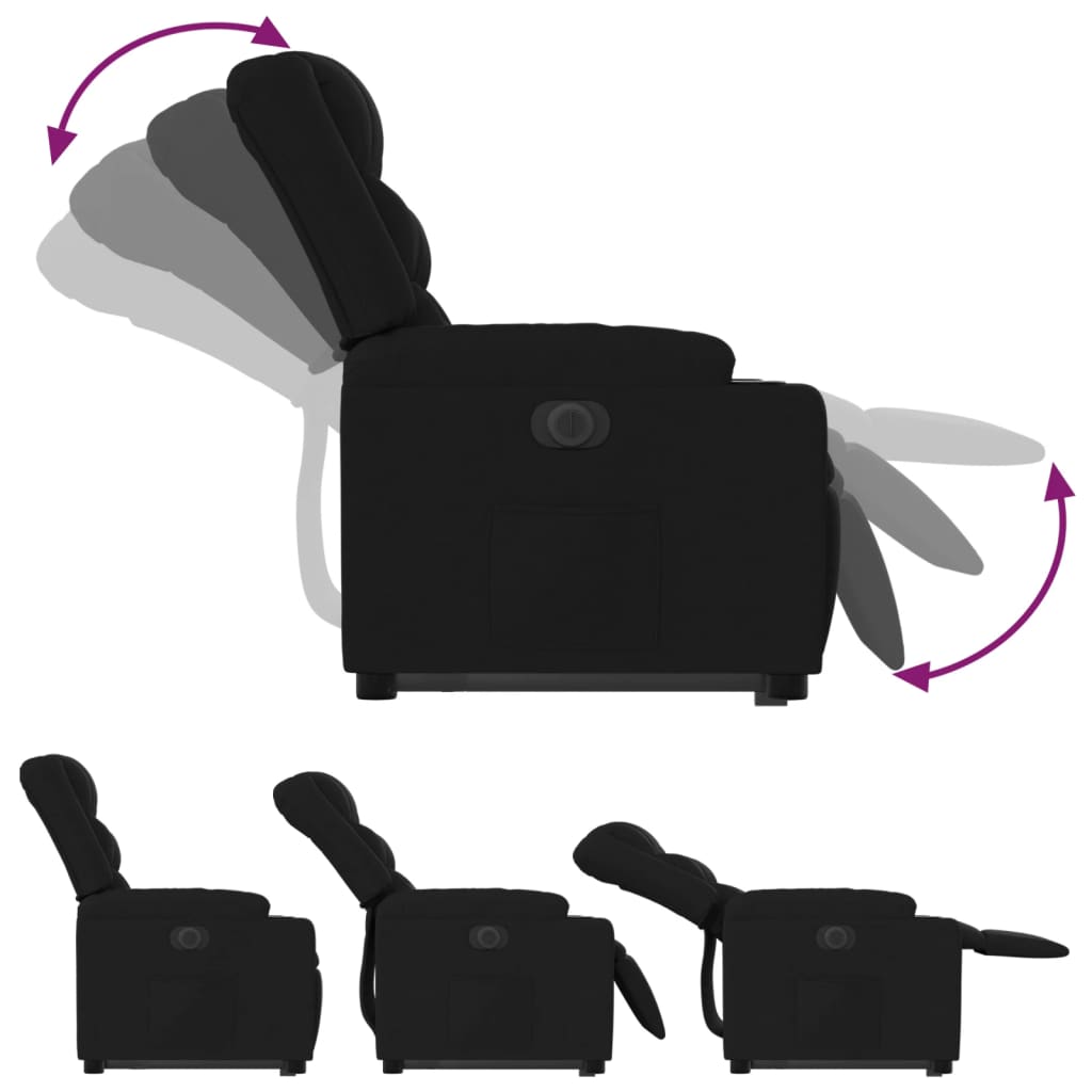 vidaXL Fotoliu electric rabatabil cu ridicare, negru, textil