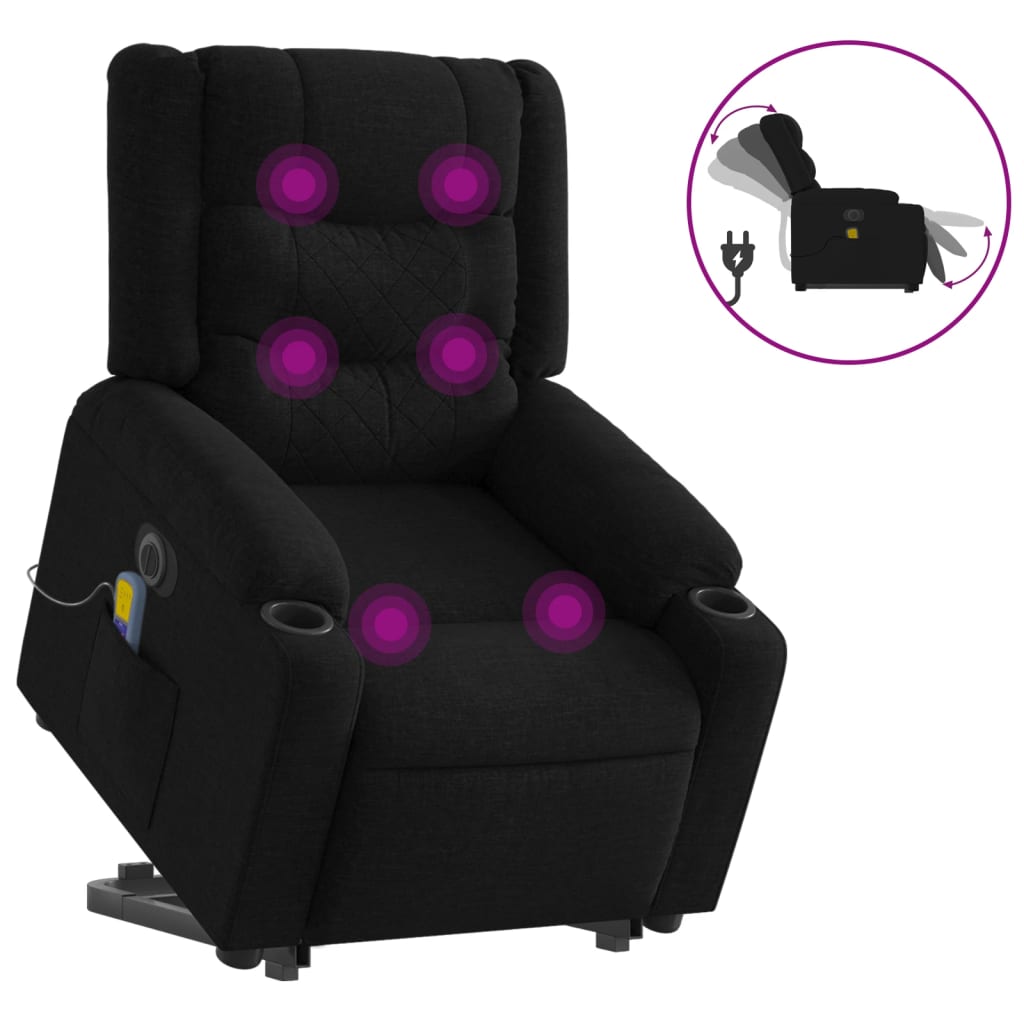 vidaXL Fotoliu electric de masaj rabatabil cu ridicare, negru, textil