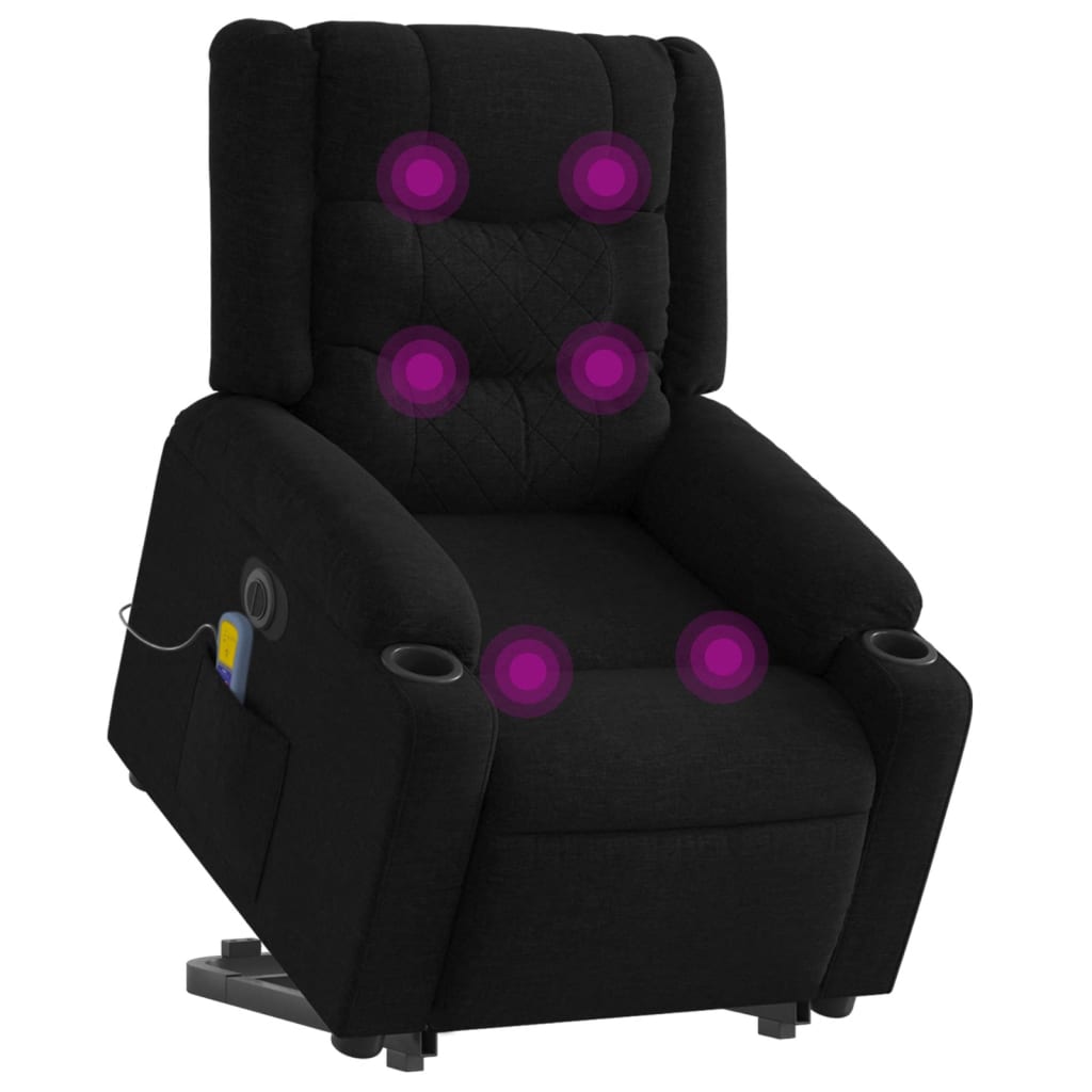 vidaXL Fotoliu electric de masaj rabatabil cu ridicare, negru, textil