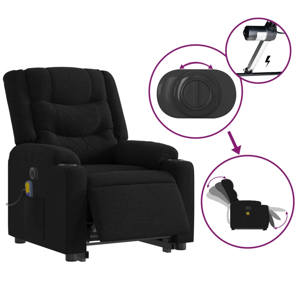 vidaXL Fotoliu electric de masaj rabatabil cu ridicare, negru, textil