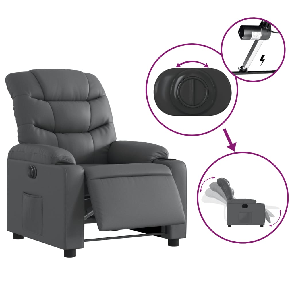 vidaXL Fotoliu rabatabil electric, gri, piele ecologică