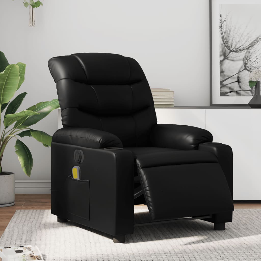 vidaXL Fotoliu electric de masaj rabatabil, negru, piele ecologică vidaXL Fotoliu electric de masaj rabatabil, negru, piele ecologică