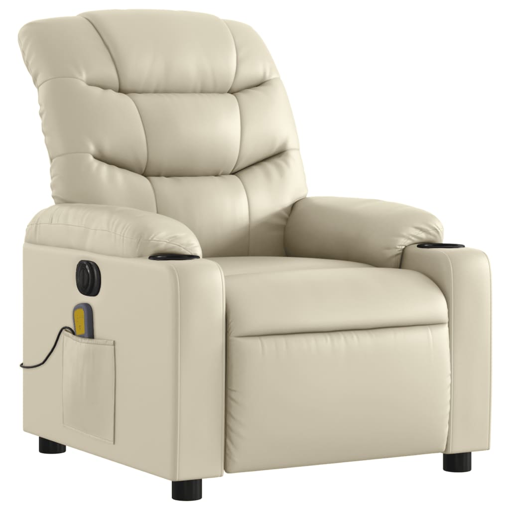vidaXL Fotoliu electric de masaj rabatabil, crem, piele ecologică