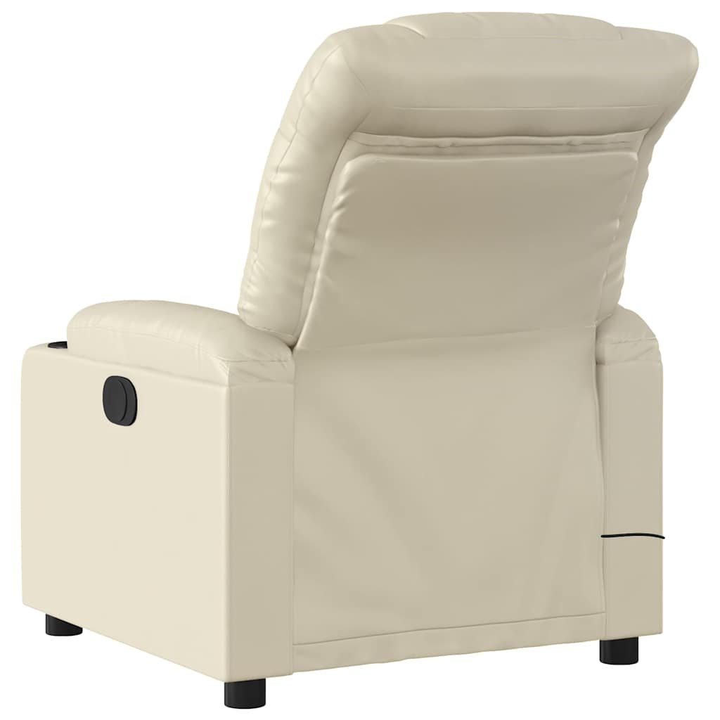 vidaXL Fotoliu electric de masaj rabatabil, crem, piele ecologică