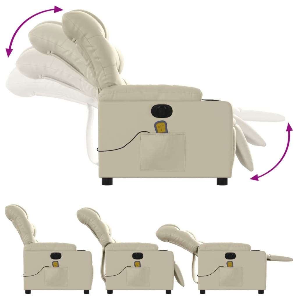 vidaXL Fotoliu electric de masaj rabatabil, crem, piele ecologică