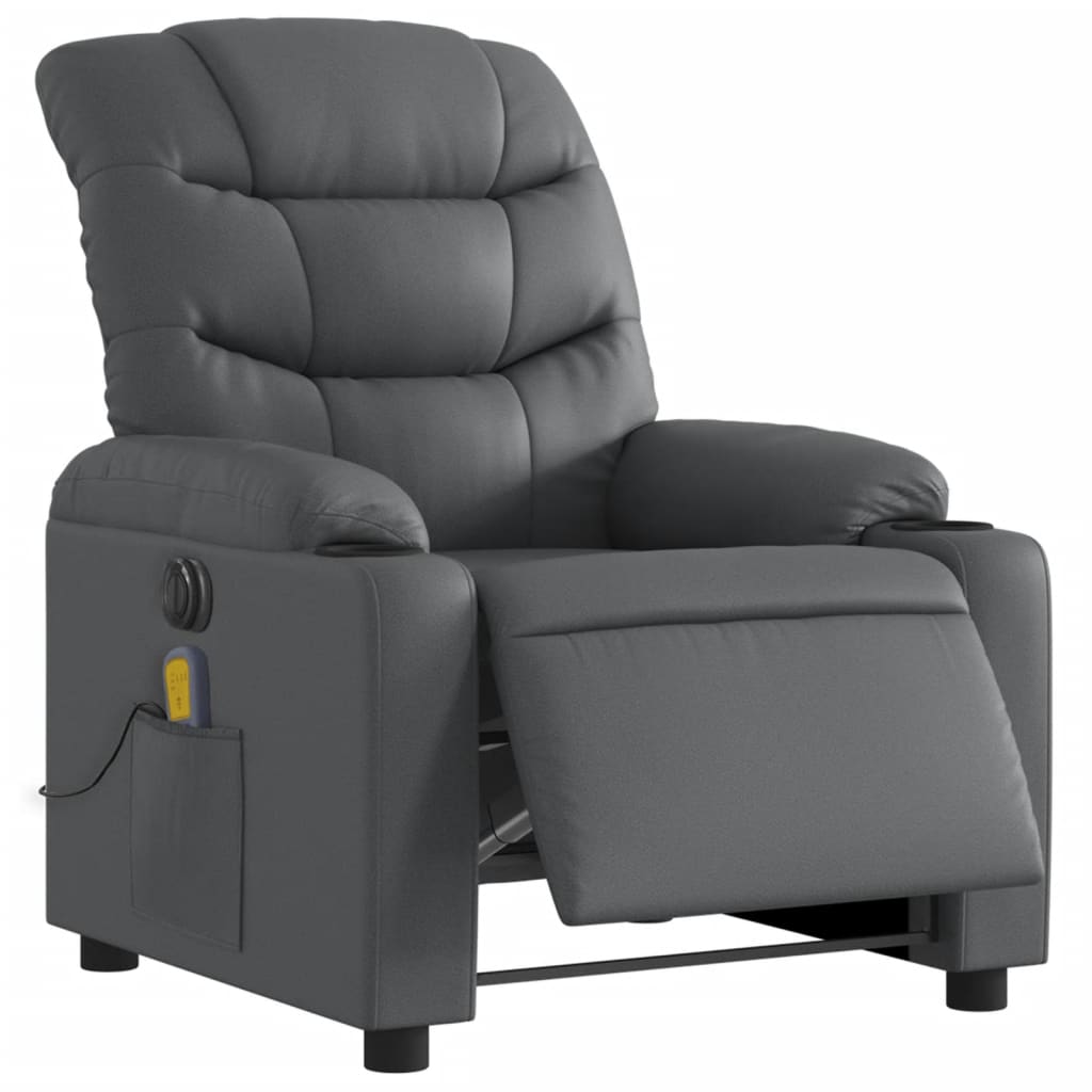 vidaXL Fotoliu de masaj electric rabatabil, gri, piele ecologică vidaXL Fotoliu de masaj electric rabatabil, gri, piele ecologică