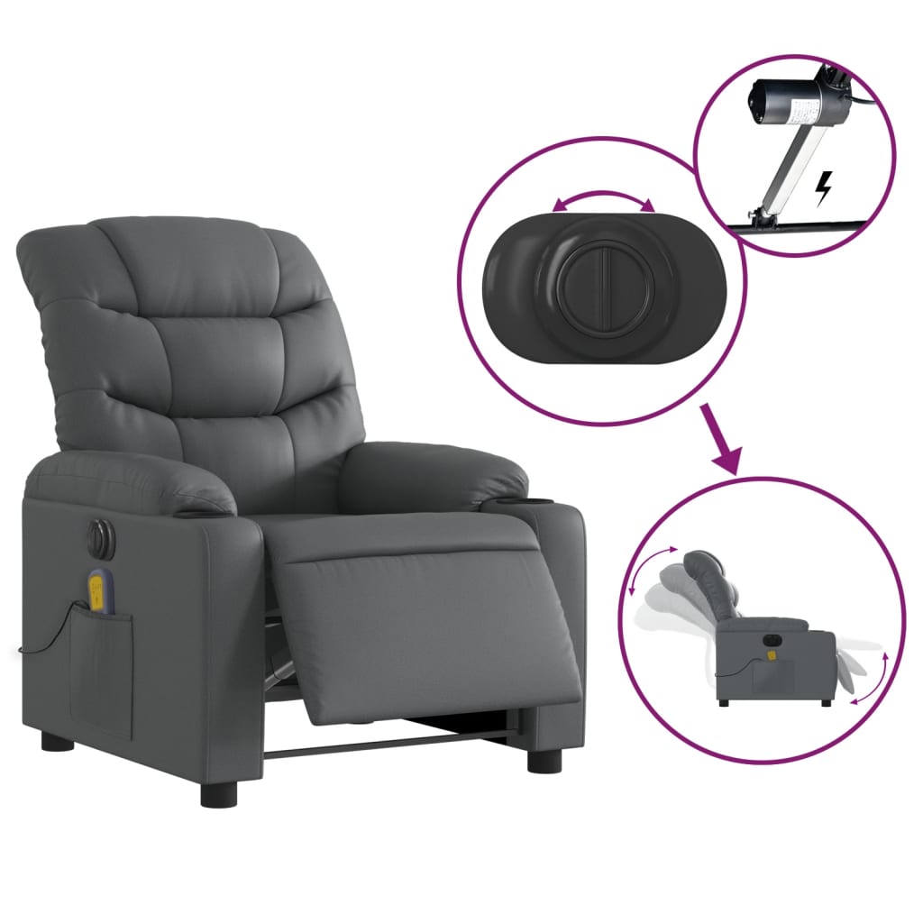 vidaXL Fotoliu de masaj electric rabatabil, gri, piele ecologică vidaXL Fotoliu de masaj electric rabatabil, gri, piele ecologică