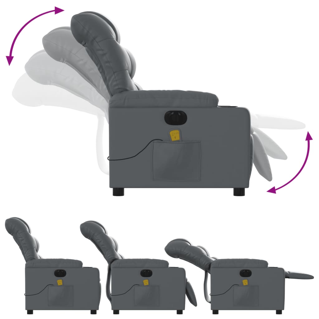 vidaXL Fotoliu de masaj electric rabatabil, gri, piele ecologică vidaXL Fotoliu de masaj electric rabatabil, gri, piele ecologică