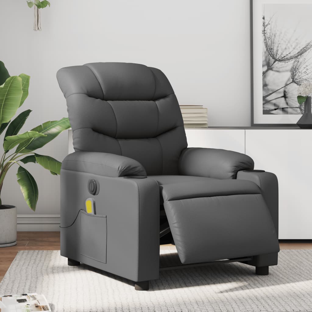 vidaXL Fotoliu de masaj electric rabatabil, gri, piele ecologică vidaXL Fotoliu de masaj electric rabatabil, gri, piele ecologică