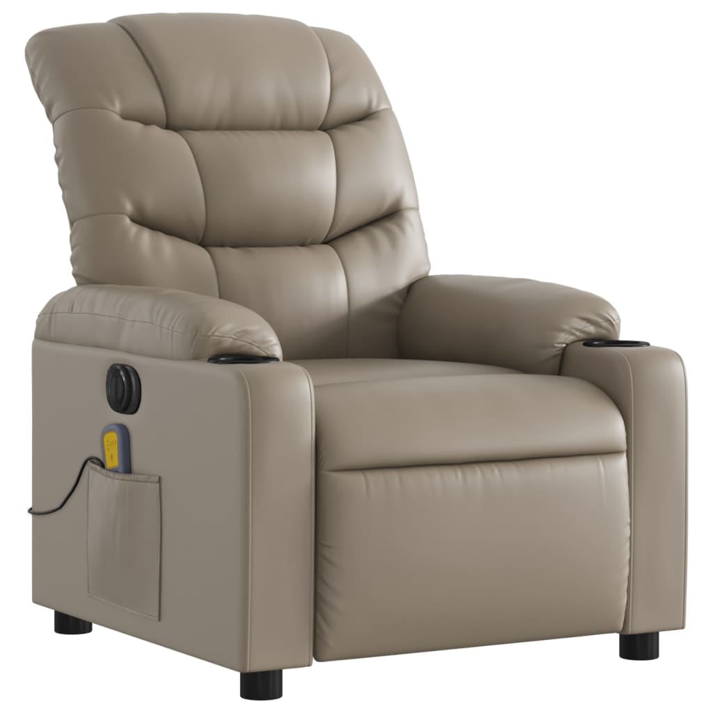 vidaXL Fotoliu electric masaj rabatabil, cappuccino, piele ecologică
