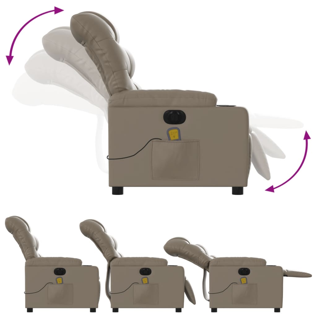 vidaXL Fotoliu electric masaj rabatabil, cappuccino, piele ecologică