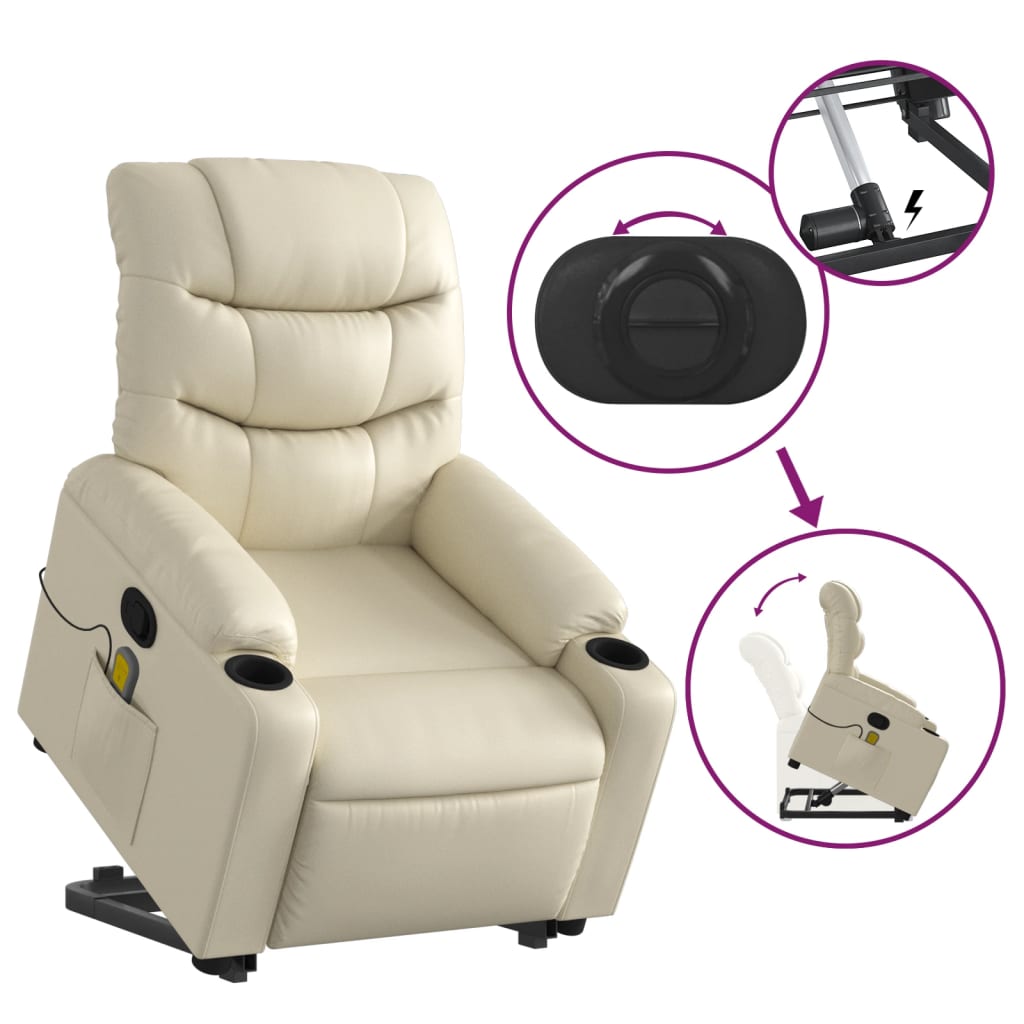 vidaXL Fotoliu rabatabil cu ridicare, crem, piele ecologică