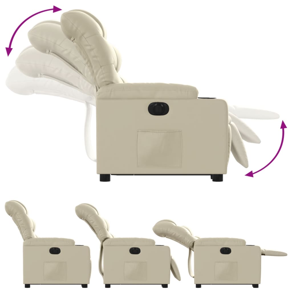 vidaXL Fotoliu rabatabil electric cu ridicare, crem, piele ecologică