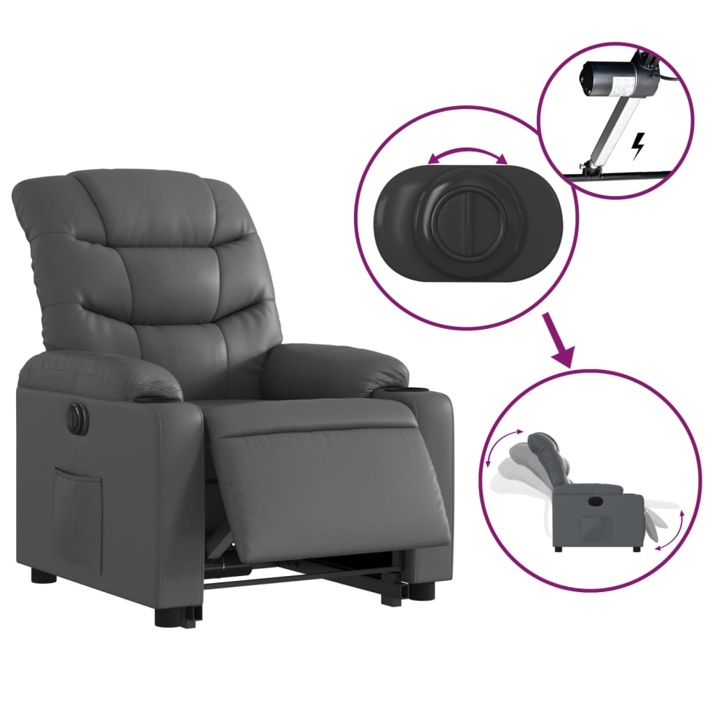 vidaXL Fotoliu rabatabil electric cu ridicare, gri, piele ecologică