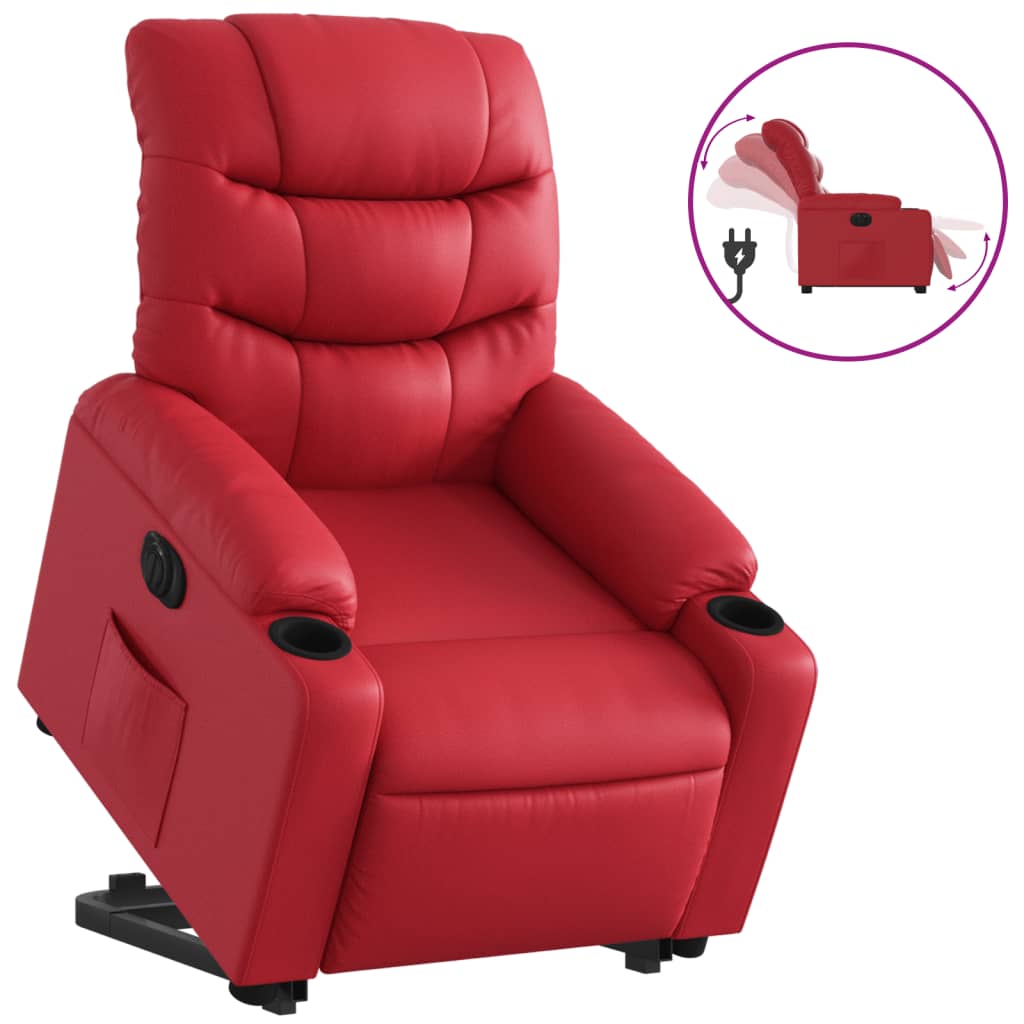 vidaXL Fotoliu rabatabil electric cu ridicare, roșu, piele ecologică