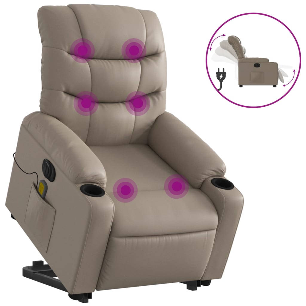 vidaXL Fotoliu electric masaj rabatabil cu ridicare, cappuccino