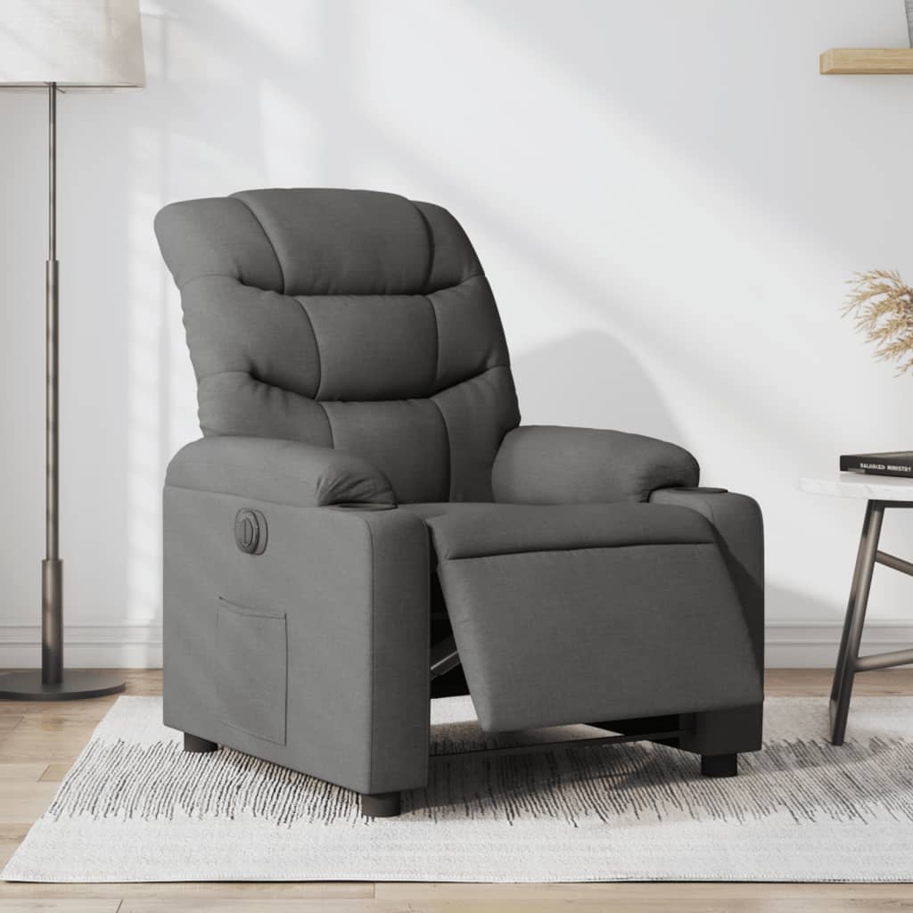 vidaXL Fotoliu rabatabil electric, gri închis, material textil